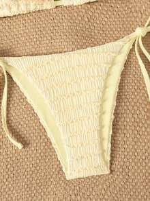 Swim Mod New Arrival Spring/Summer Women's Bikini Set, Triangle Swimwear With Tie-Up, Sexy Beach Swimwear With Coconut Tree & Pearl Decor - Yellow - View 6