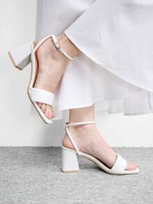 CUCCOO BIZCHIC 女鞋粗跟方頭白色百搭高跟涼鞋夏季鞋 - 白色 - 查看 3