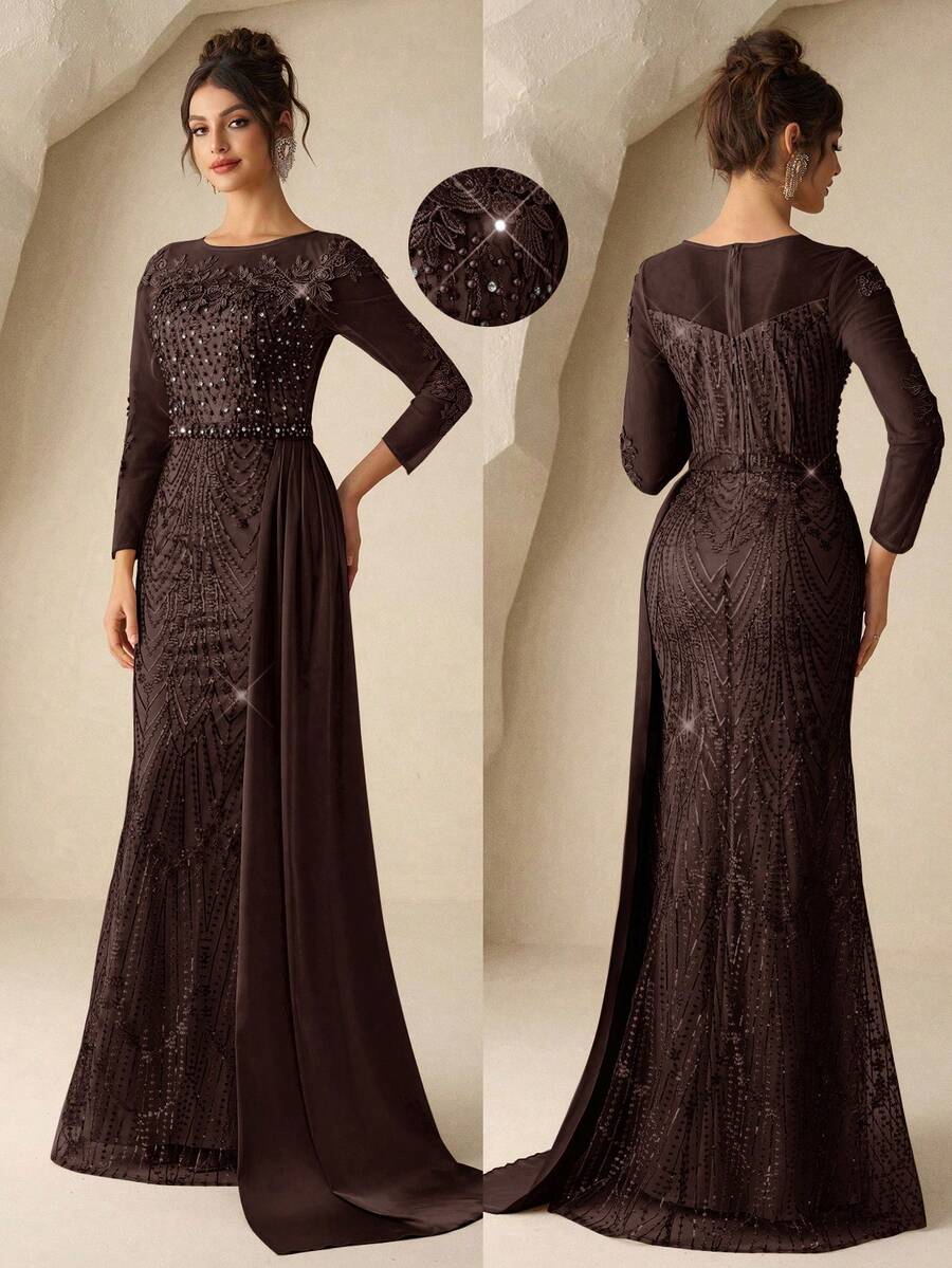 Coutiva Elegant Formal Pearl Rhinestone Embroidered Lace Sequin ...