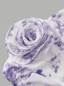 SHEIN MOD Damen Ärmellose Blumen Muster Dekorative Bluse für den Urlaub - Mauve - Übersicht 3