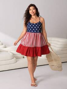 SHEIN EZwear 大码女式休闲美国国旗印花无袖连衣裙，夏季 - 彩色 - 查看 4