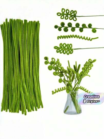 100/200/300根散装绿色毛根条，毛根条工艺品，适用于DIY艺术和手工项目，创意礼品派对装饰，毛根条，柔软工艺用品，适用于DIY、花卉、艺术。