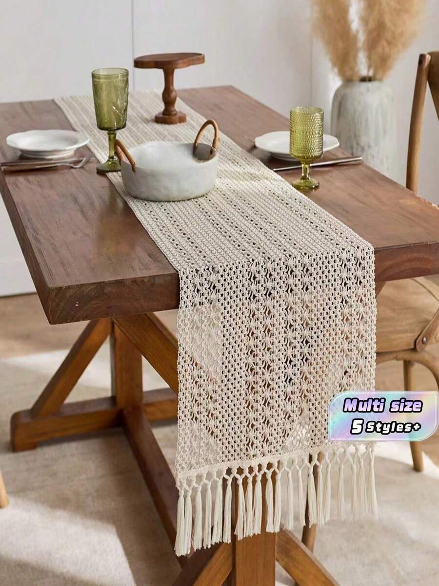 1 Tấm trải bàn phong cách Boho bằng macrame để trang trí nhà cửa, màu kem và nâu, có tua rua, thích hợp cho phòng ăn, phòng ngủ, phòng khách, tiệc cưới mộc mạc, trang trí nhà nông thôn, lót ly, trang trí nhà cửa dịp Lễ Tạ ơn và Giáng sinh (Nhiều kích cỡ khác nhau) - Màu trắng - Xem 1