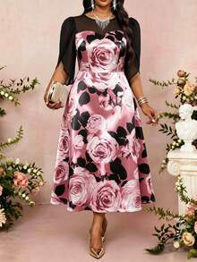 SHEIN Lady 大码女式碎花休闲派对旅行连衣裙 - 彩色 - 查看 5