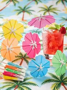 Mixed Color Cocktail Picks, Fruit Sticks, Bamboo Toothpicks, Tropical Summer Day Paper Umbrellas And Colorful Drink Umbrellas For Luau Hawaii Beach Party (Random Colors), Party, Birthday Decoration, For Outdoor, Camping - Multicolor - View 7