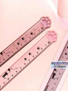1PC Transparent Cat Paw Ruler, Cute Aesthetic Stationery For Office & Home, Unique Measuring Tool For Notebooks, Journaling, DIY Crafts, Kawaii Desk Accessories, Fun Gift For Girls, Women, Stationery Lovers - Multicolor - View 1