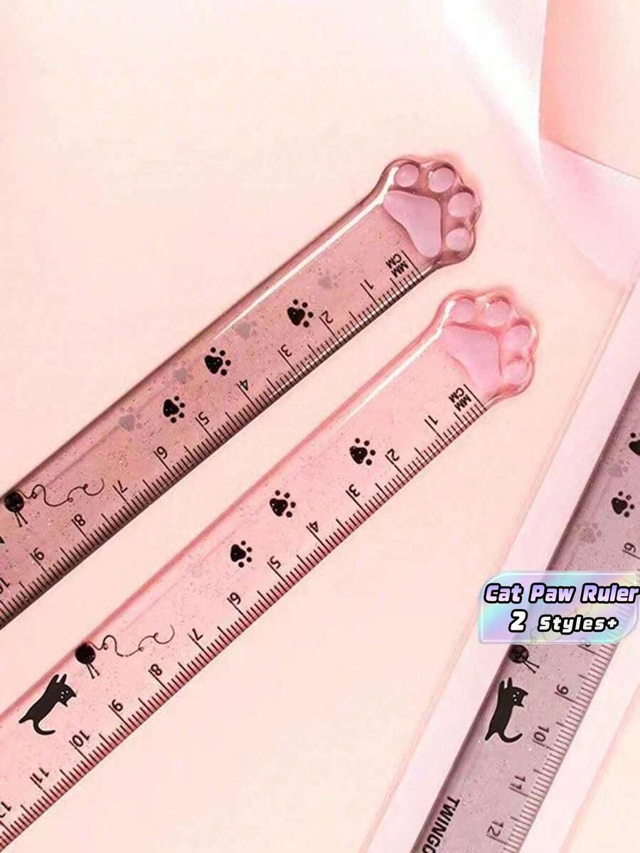 1PC Transparent Cat Paw Ruler, Cute Aesthetic Stationery For Office & Home, Unique Measuring Tool For Notebooks, Journaling, DIY Crafts, Kawaii Desk Accessories, Fun Gift For Girls, Women, Stationery Lovers - Multicolor - View 1