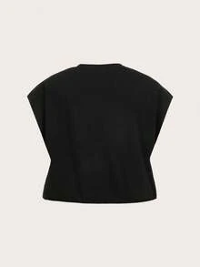 Slaydiva Casual Minimalist Floral Pattern Plus Size T-Shirt, Suitable For Summer - Black - View 2
