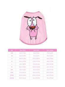 COURAGE THE COWARDLY DOG X SHEIN 1件可爱卡通印花宠物背心，猫狗通用，尺码从XXS到XXXXXL，从特小号到特大号，适合胆小的狗狗 - 淺粉色 - 查看 5