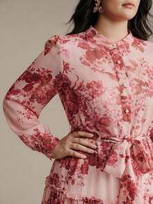 Anewsta Spring & Summer New Arrival Stand Collar Dopamine Floral Print Elegant Maxi Dress, Fashionable Vacation Style, Suitable For Valentine's Day Outfit - Multicolor - View 2