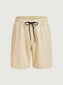 Courvante Herren Khaki Kordelzug Taille Lässig Shorts, gewebte Tennis Sport mit Reißverschluss Taschen, Seitenschlitz Sommer Golf Strand - Khaki - Übersicht 3