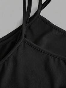 SHEIN EZwear 2件套休闲简约黑色蕾丝性感大码吊带背心，适合春夏穿着 - 黑色 - 查看 9
