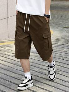Manfinity Hypemode Men's Casual Solid Color Cargo Shorts, Summer - Coffee Brown - View 4