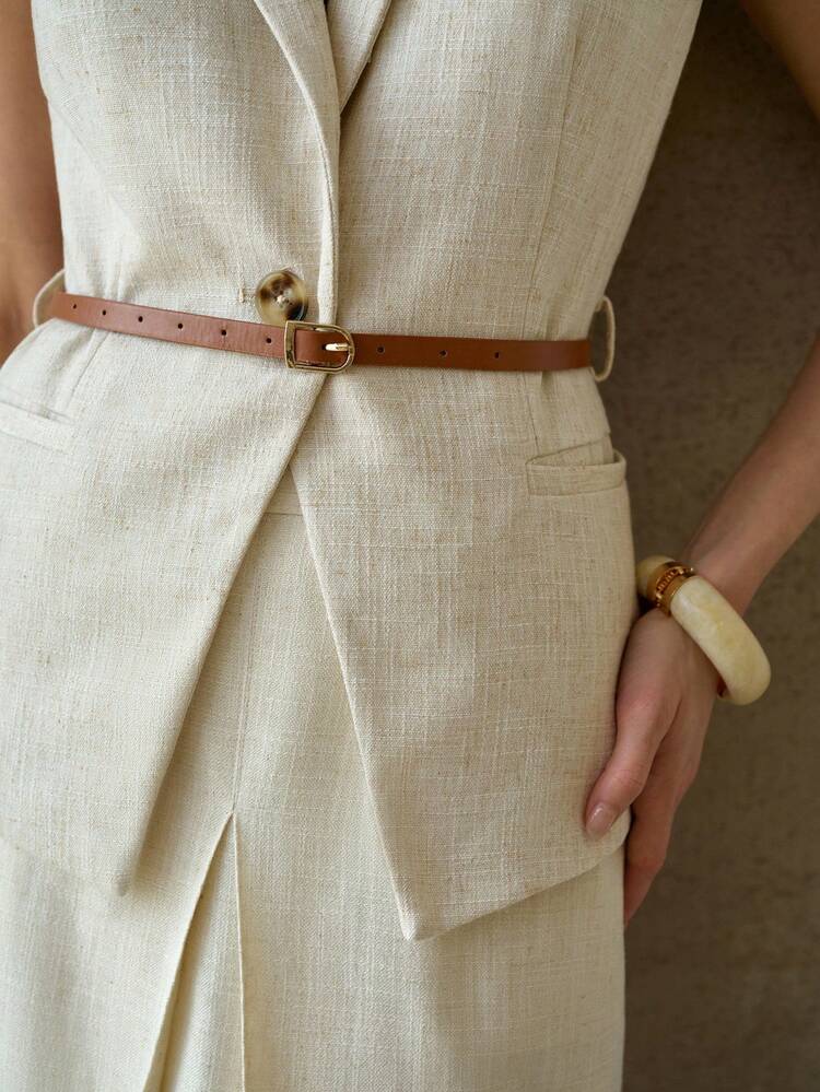 WOMEN'S LINEN BLEND SLEEVELESS LAPEL COLLAR WAISTCOAT, SPRING/SUMMER
