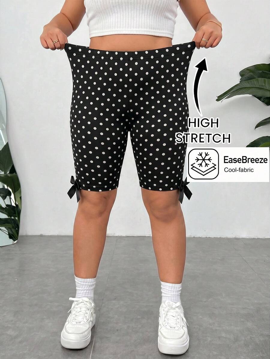SHEIN EZwear 大码休闲复古波点印花蝴蝶结装饰百慕大短裤 - 彩色 - 查看 1