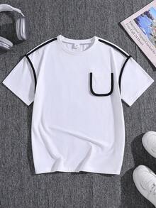 SHEIN 男童休闲简约优雅T恤，采用牙签褶设计，面料舒适，适合夏秋穿着。 - 白色 - 查看 6
