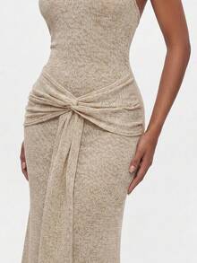 Avantive Women's Orange Summer Elegant Sexy Holiday Vacation Long Dress, Backless Halter Neck Knitted Texture Evening Dresses, 90s Y2k Vintage Party Night Out - Grey - View 4