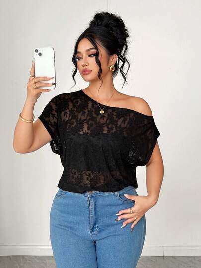 Elenzga Nova camiseta feminina de renda transparente, sexy e moderna para o verão.