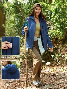 SHEIN In My Nature Women's Botanical Print Long Sleeve Hooded Casual Jacket - Blue - View 3