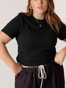 Aralina Áo thun cotton dáng ôm màu trắng Curve - màu đen - Xem 5