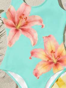 SHEIN 少女休闲简约吊带连体泳衣，适合夏季穿着 - 彩色 - 查看 4