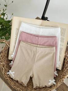 LMoss Kids 3pcs Baby Girl Knitted Solid Color Ruffle Hem Casual Pants Set - Multicolor - View 4