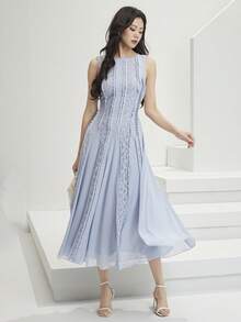 Heiryn Women's Elegant Lace Ruffle Dress, Suitable For Dates And Travel - Gray Blue - View 7