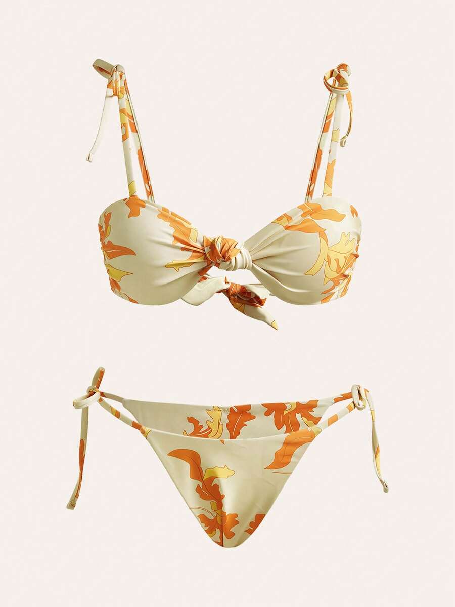 Anewsta Bộ bikini hở lưng, họa tiết hoa, thắt nút xoắn, thích hợp cho kỳ nghỉ hè ở bãi biển dành cho nữ. - Nhiều màu - Xem 1