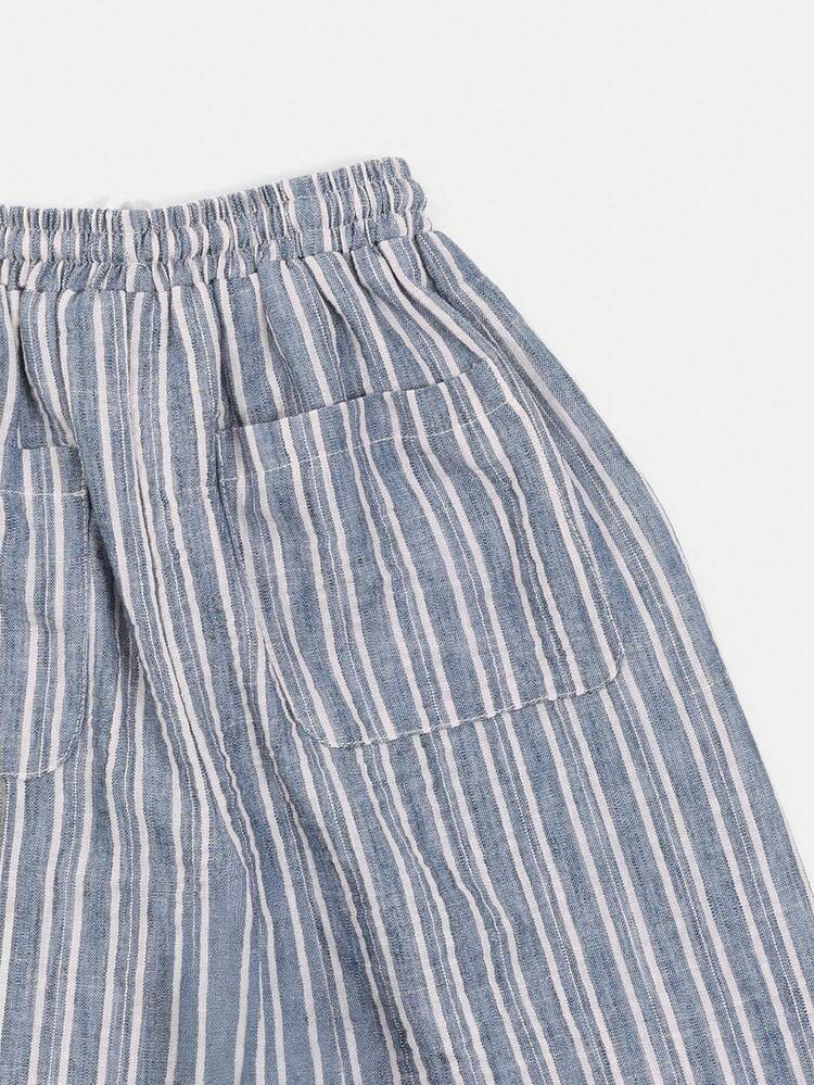 Pantaloni casual con coulisse a righe per ragazzi pre-adolescenti, con vita elastica e chiusura a laccio bianco