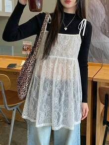 DAZY Women's Fashionable Delicate Lace Embroidered Sheer Camisole Summer - White - View 4
