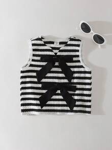 THE HAPPY LOOK 女童条纹图案柔软针织无袖背心 - 彩色 - 查看 3