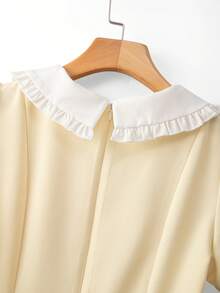 Franclia Women's Elegant Peter Pan Collar Bow Decor Mid-Length Dress,Zanea Corn Yellow White And Yellow Summer Elegant Tea Party Yellow Summer Retro Dress - Light Yellow - View 4