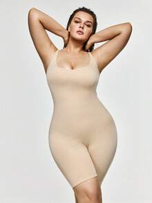 SHAPORA Plus Solid Shapewear Cami 连体衣 - 杏色 - 查看 3