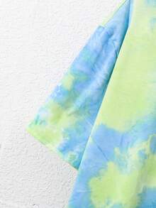 SHEIN Setelan 2 Potong untuk Remaja Laki-laki: Kaos Lengan Pendek dan Celana Pendek Kasual Motif Tie-Dye, Cocok untuk Liburan Musim Semi dan Musim Panas - MultiWarna - View 9