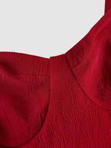 Vestido midi con lazo rojo, tirantes y busto fruncido - Light Blue - Ver 7