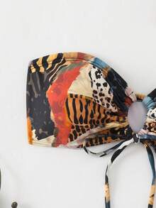 Swim Vcay Women's Summer Beach Hollow Out Bandeau Bikini Top With Random Leopard Print - Multicolor - View 5
