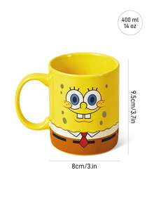 SpongeBob SquarePants | SHEIN 1 chiếc cốc sứ in hình hoạt hình dung tích 300ml, an toàn khi sử dụng trong lò vi sóng và máy rửa chén, thích hợp đựng nước, sữa, nước ép, cà phê, trà, hoặc các loại đồ uống khác. - Màu vàng - Xem 9