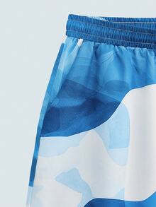 Modcrash Men's Casual Camouflage Print 3D Digital Swim Trunks, Drawstring Waist Beach Shorts, Outdoor Holiday Leisure Wear - Baby Blue - View 3