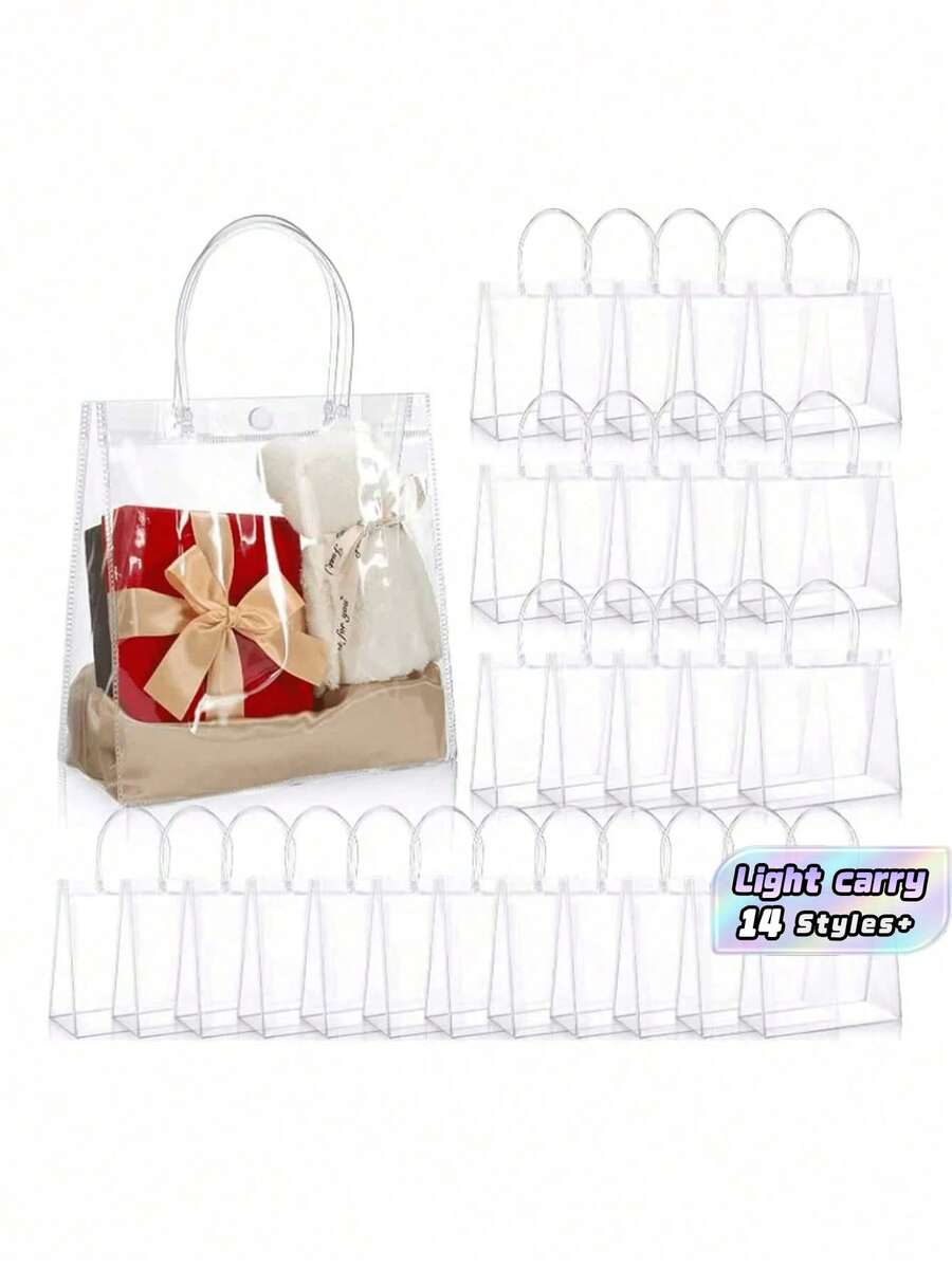 SHEIN 1/5/10/15/20/30/40/50 Peças Conjunto de Sacolas de Presente Transparentes de PVC, Bolsa Transparente À Prova d''Água para Mulheres, Bolsa Aprovada para Estádio, Concerto, Festa, Casamento, Festival, Praia, Natal, Sacola de Compras - Multicolorido - Visão 1