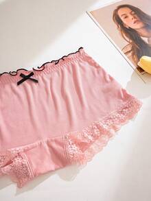 SHEIN Set de 3 bragas tipo short casual con parches de encaje y costillas - Multicolor - Ver 4