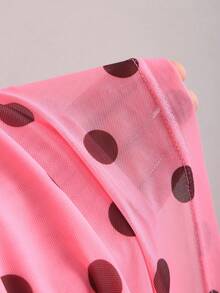 SHEIN Sweetro 女士夏季粉色针织大波点吊带修身美人鱼连衣裙 - 熱帶粉紅色 - 查看 3