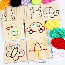 POKOJA LAND Kids DIY Wooden Lacing Board Toy, Colorful Yarn Threading Activity Kit, Early Educational Fine Motor Skill Puzzle, Double-Sided Pattern Blocks With Threading Pens For Toddlers - Multicolor - View 12