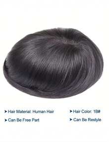 5*7 Inch Men's Toupee In Natural Black Is Made Of 100% Real Human Hair With Ultra-Thin PU Base. It Features A Realistic Invisible Hairline, Soft, Breathable And Tangle-Free. Shed-Resistant And Comfy For Daily Wear, Fully Covers Thinning Hair . - Natural Black - View 2