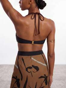 SHEIN Maija Bộ kimono và chân váy in họa tiết thường ngày dành cho nữ, thích hợp cho kỳ nghỉ hè. - Màu Khaki - Xem 4
