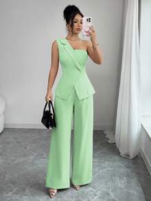 Elenzga Áo tank top không tay dáng chữ A rộng rãi, cổ cao, bèo nhún, chất liệu satin mềm mại như lụa, kiểu dáng thanh lịch, lãng mạn cổ điển Pháp, phù hợp cho công sở, đi làm, đi biển, nghỉ mát, tối giản và đa năng, bộ sưu tập Xuân/Hè mới. - Màu xanh Bạc hà - Xem 5
