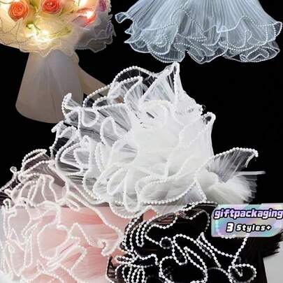 Papel de envolver ramos florales con borde de perlas, malla ondulada arrugada para manualidades DIY, Día de San Valentín, cumpleaños, decoración de regalos, suministros para floristas, boda, Día de la Madre, graduación