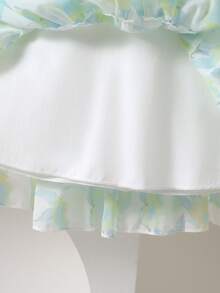 SHEIN Baby Girls' Fashionable Casual Floral Print Bow Decor Cake Dress, Suitable For Spring, Summer, Autumn, Home, Vacation, Festivals, Parties, Daily Wear - Multicolor - View 8