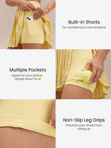 GLOWMODE Váy tennis xếp ly FeatherFit™-Air Power Rally siêu nhẹ, thấm hút mồ hôi, chống nắng, ôm bụng, có quần short bên trong và túi hai bên, thích hợp cho tennis, golf, pickleball và mặc hàng ngày. - French Vanilla - Xem 4