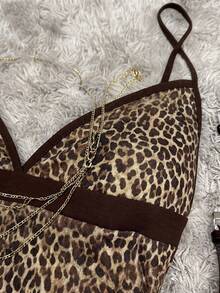 SHEIN Fitted Patchwork Women Camisole - Coffee Brown - View 4