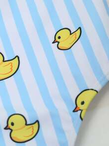 SHEIN Jeune fille Maillot de bain à imprimé canard mignon, tenue polyvalente décontractée pour la plage, la natation, les vacances à Hawaï. Maillot de bain à imprimé canard, maillots de bain pour jeune fille, maillot de bain moelleux - Bleu ciel - Voir 4